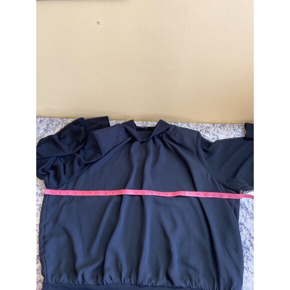 Andrew Marc New YorkWomens Blouse 1X Black Long Sleeve Sheer Pleated Corpcore - Picture 6 of 7